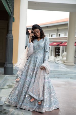 Grey Anarkali for Engagement Designer Collection with Prices